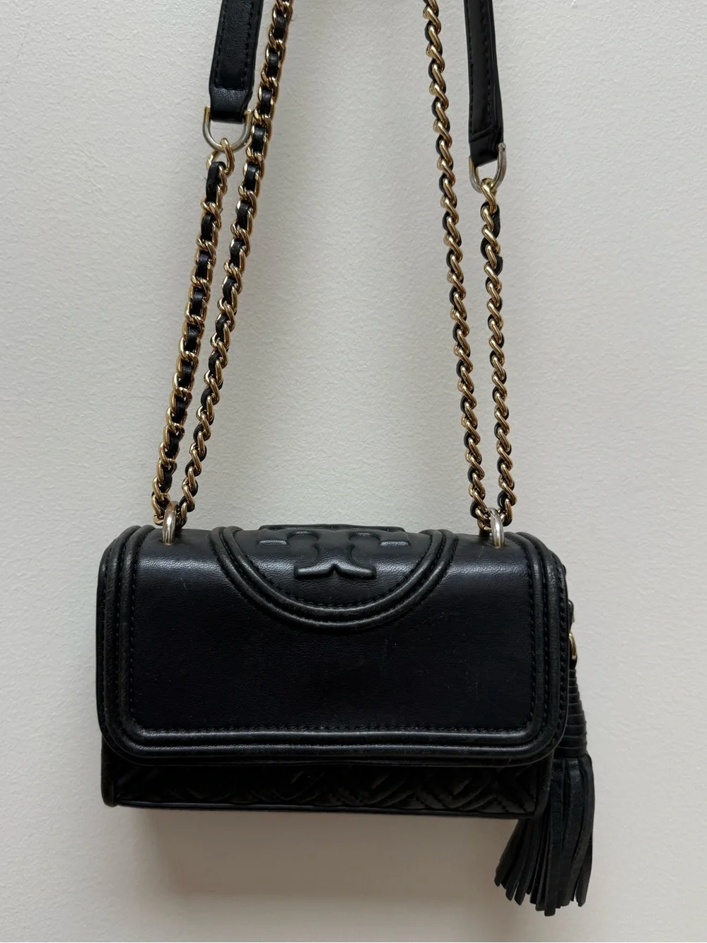Tory Burch Women's Black Leather Small Fleming Convertible Shoulder Bag EUC